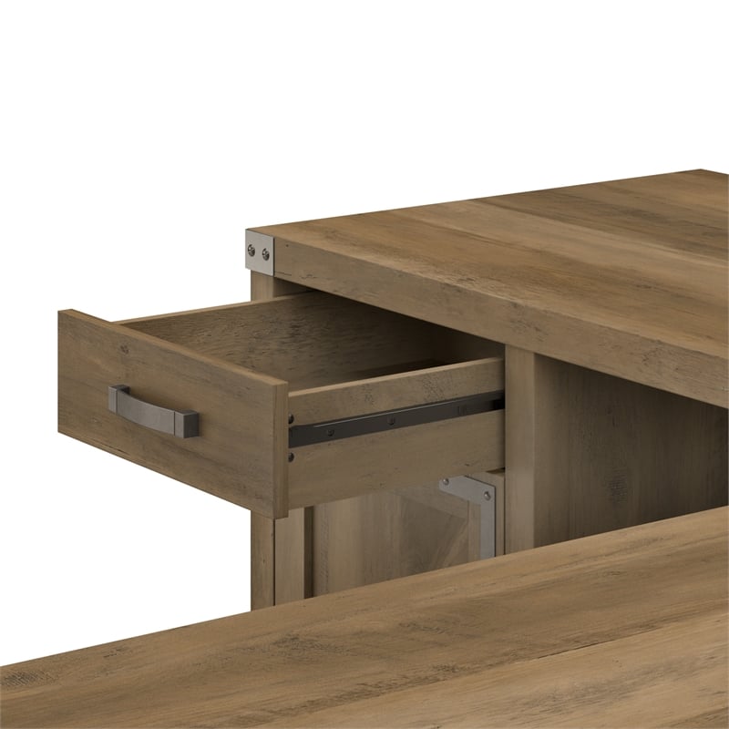 Bush Furniture Knoxville 60W L Shaped Desk with File Cabinet in Reclaimed Pine