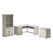 Knoxville 60W L Shaped Desk with File Cabinet and Bookcase in Cottage White