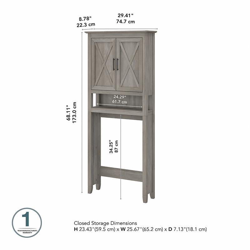 Bush Furniture Key West Tall Bathroom Storage Cabinet in Driftwood Gray