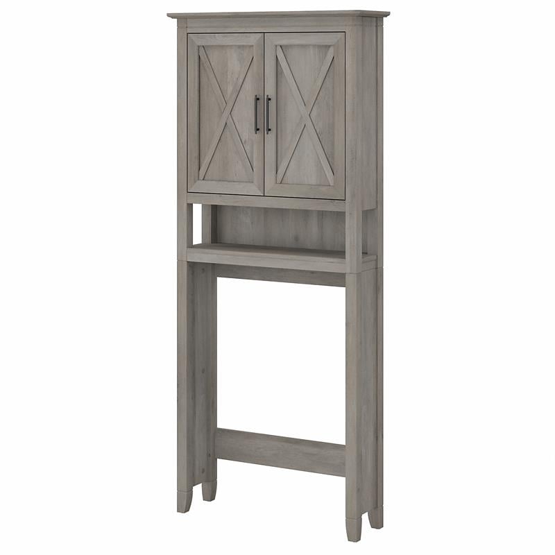 Bush Furniture Key West Tall Linen Cabinet and Over The Toilet Storage Cabinet in Driftwood Gray