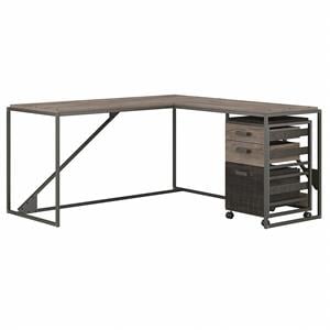 Refinery 62W L Shaped Desk with Drawers in Rustic Gray - Engineered Wood