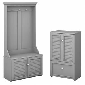 Fairview Hall Tree with Storage Bench & Shoe Cabinet in Gray - Engineered Wood