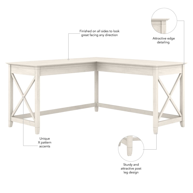 Key West 60W L Shaped Desk in Linen White Oak - Engineered Wood