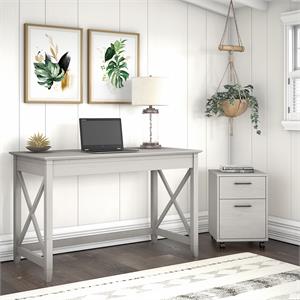 Key West 48W Writing Desk with Drawers in Linen White Oak - Engineered Wood
