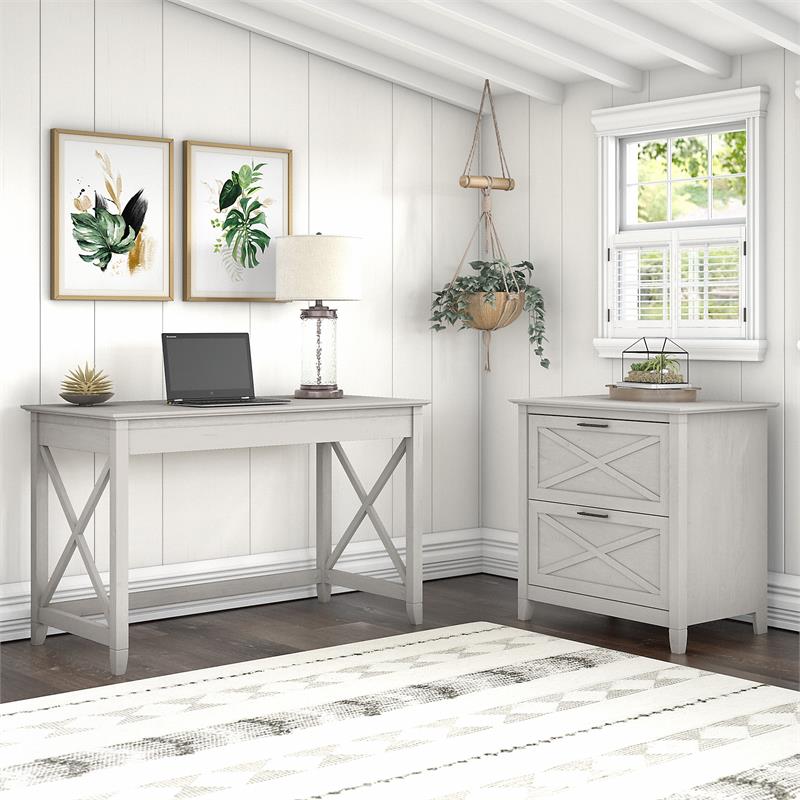 Key West 48W Writing Desk with Drawers in Linen White Oak Engineered
