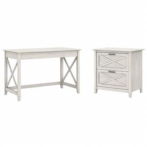 Key West 48W Writing Desk with Drawers in Linen White Oak - Engineered Wood