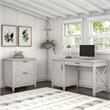 Key West 54W Computer Desk with Lateral File Cabinet in White - Engineered Wood