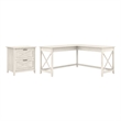 Key West 60W L Shaped Desk with Lateral File Cabinet in White - Engineered Wood