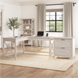 Key West 60W L Shaped Desk with Lateral File Cabinet in White - Engineered Wood