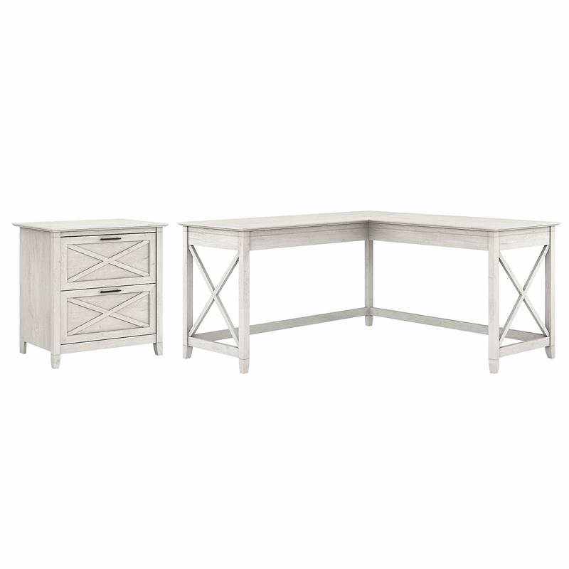 Key West 60W L Shaped Desk with Lateral File in White
