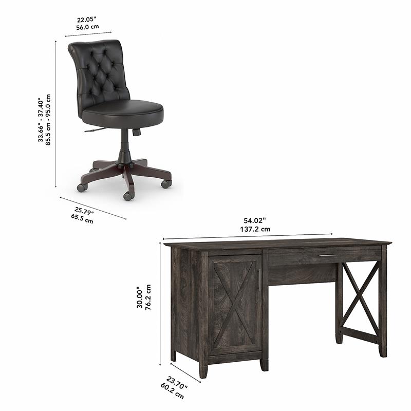 Bush Key West Engineered Wood Computer Desk and Chair Set in Dark Gray Hickory