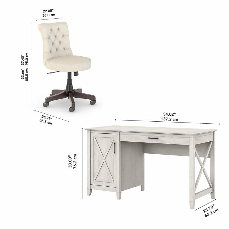 Bush Key West Engineered Wood Computer Desk and Chair Set in Linen White Oak