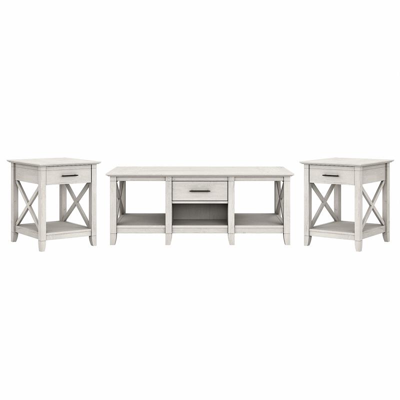 Key West Coffee Table with Set of 2 End Tables in Linen White - Engineered Wood
