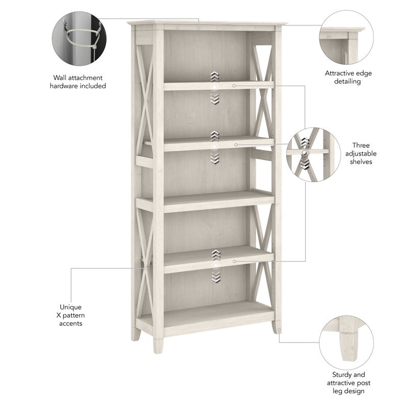 Key West 5 Shelf Bookcase Set of 2 in Linen White Oak - Engineered Wood