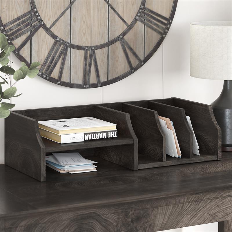 Universal Desktop Organizer with Shelves in Dark Gray Hickory