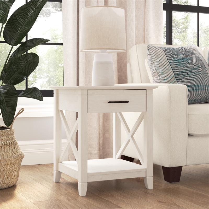 Key West End Table with Storage in Linen White Oak - Engineered Wood