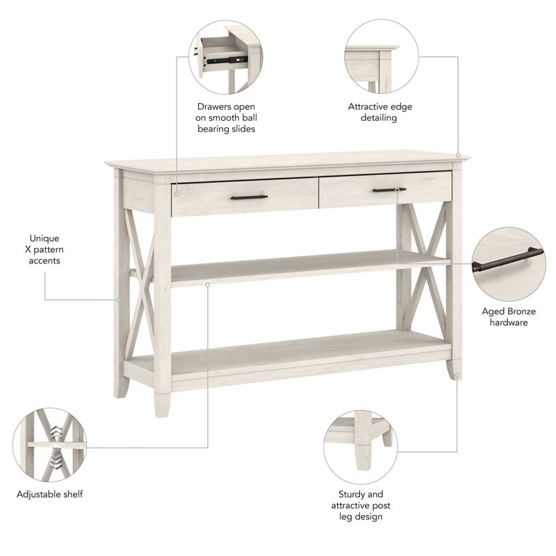 Key West Console Table with Drawers and Shelves in Linen White ...