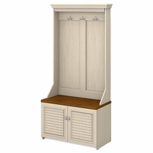 bush furniture fairview wooden hall tree with shoe storage bench