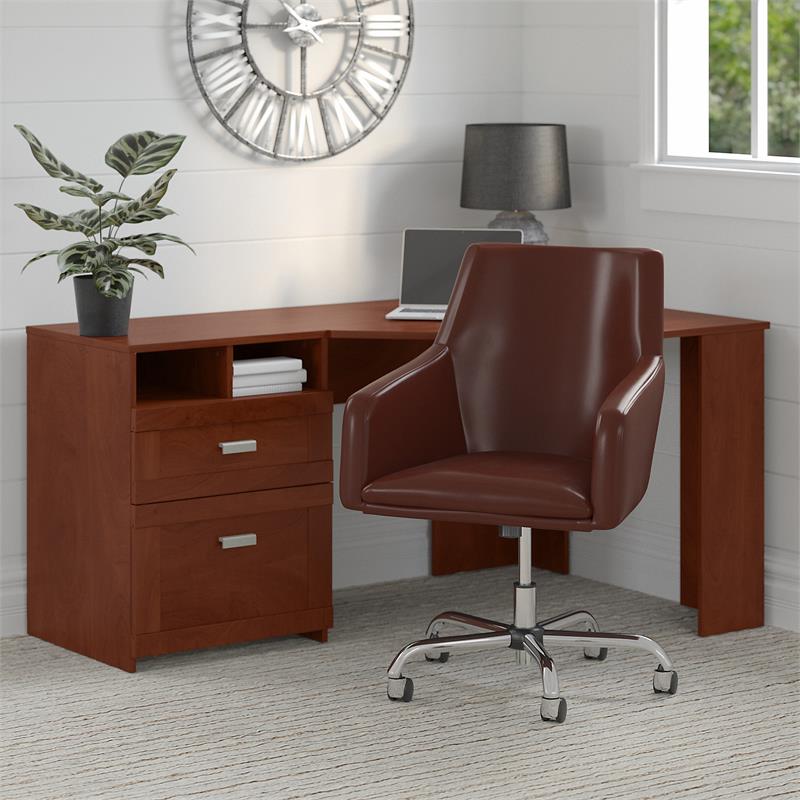 Wheaton Reversible Corner Desk and Chair Set in Hansen Cherry ...