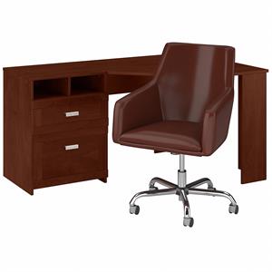 Wheaton Reversible Corner Desk and Chair Set in Hansen Cherry - Engineered Wood