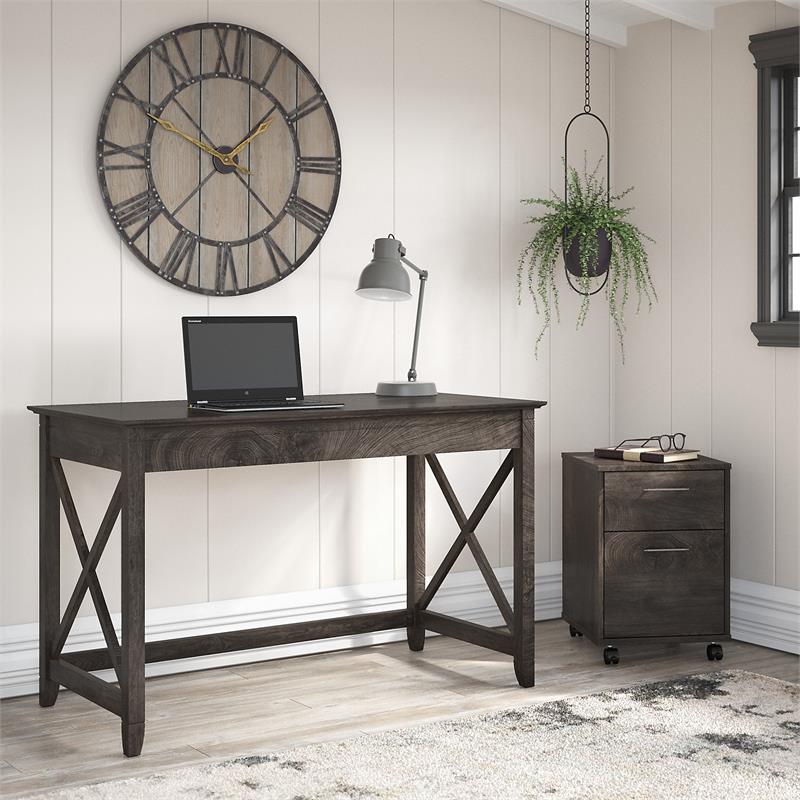 Key West Writing Desk with Mobile File Cabinet in Dark Gray - Engineered  Wood