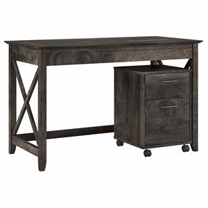 Key West Writing Desk with Mobile File Cabinet in Dark Gray - Engineered Wood