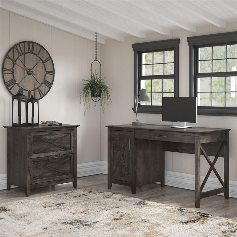 Key West Computer Desk with Lateral File in Dark Gray