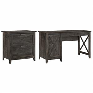 Key West Computer Desk with Lateral File Cabinet in Dark Gray - Engineered Wood