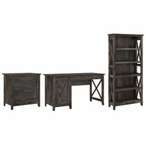 Key West Computer Desk w/ File Cabinet & Bookcase in Dark Gray - Engineered Wood