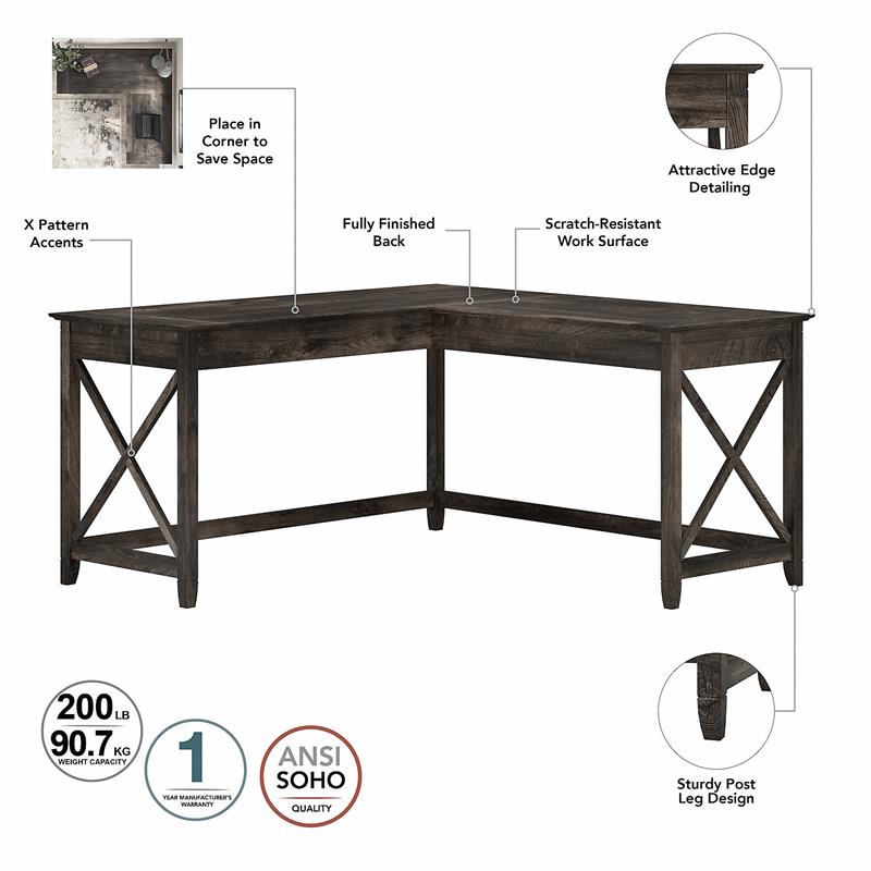 Key West L Shaped Desk with Mobile File Cabinet in Dark Gray - Engineered Wood