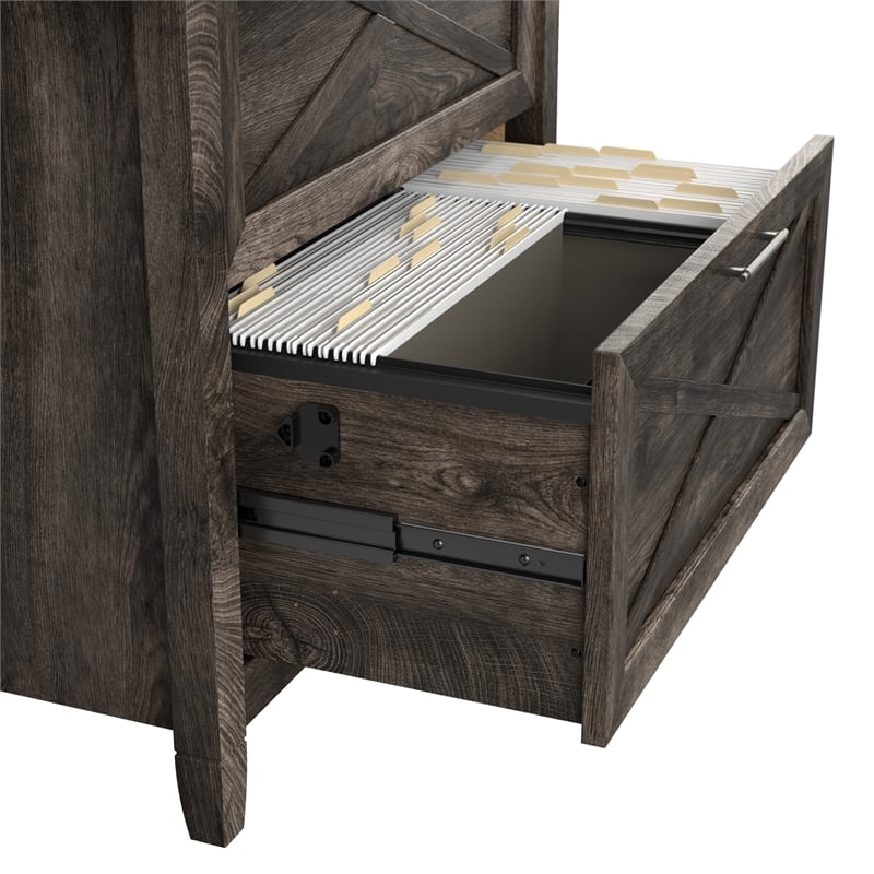 Key West L Shaped Desk with Lateral File Cabinet in Dark Gray - Engineered Wood