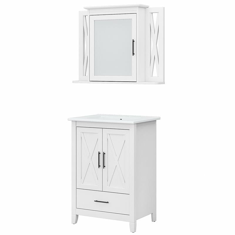 Bush Key West Engineered Wood Bathroom Vanity Sink with Mirror in White Ash