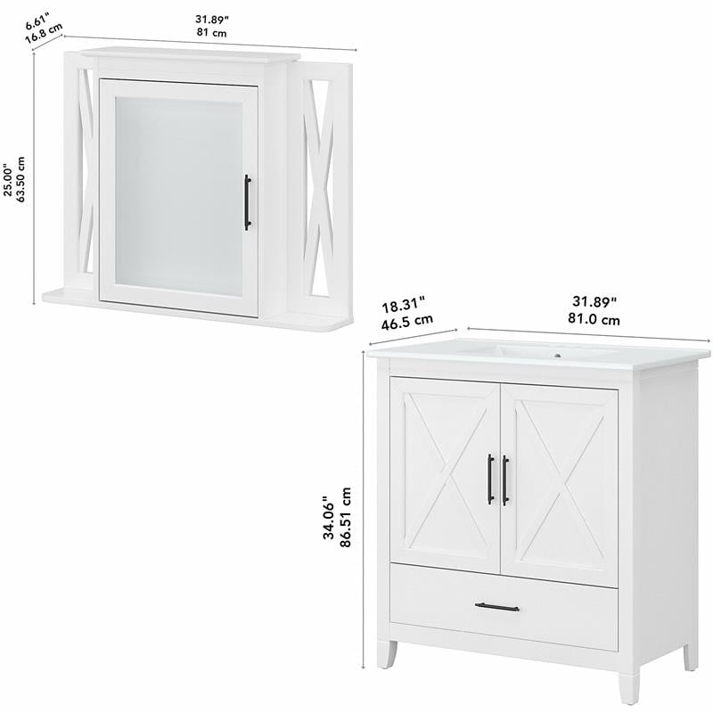 Bush Key West Engineered Wood Bathroom Vanity Sink with Mirror in White Ash
