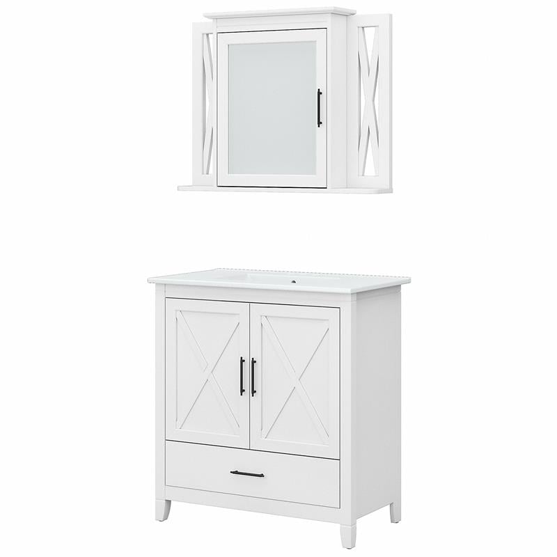 Bush Key West Engineered Wood Bathroom Vanity Sink with Mirror in White Ash