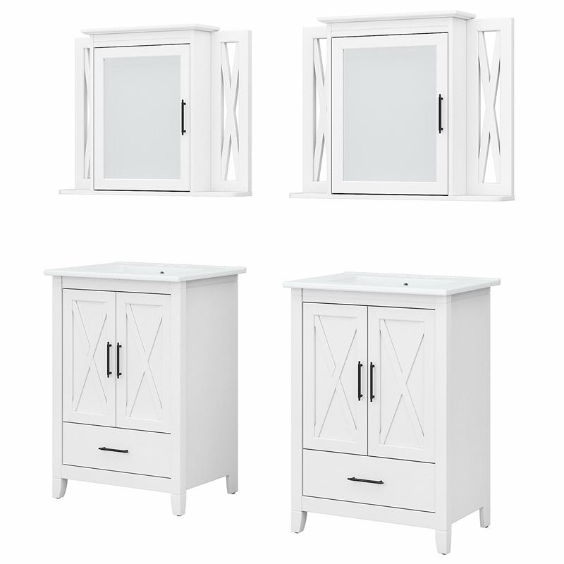 Salinas Bathroom 48W Double Vanity Set with Sinks, Medicine Cabinets and  Linen Tower