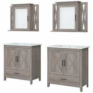 Bush Key West Engineered Wood Double Vanity Set with Sinks in Driftwood Gray