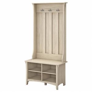 Salinas Hall Tree with Shoe Storage Bench in Antique White - Engineered Wood