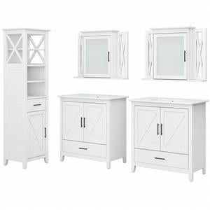 Bush Key West Engineered Wood Double Vanity Set with Linen Tower in White Ash