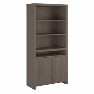 bristol tall 6 shelf bookcase with doors in restored gray - engineered wood