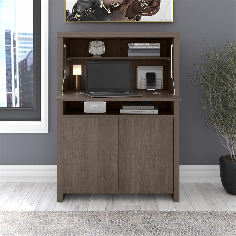 Bristol Modern Secretary Desk With Storage In Restored Gray Engineered Wood Brd135rt 03