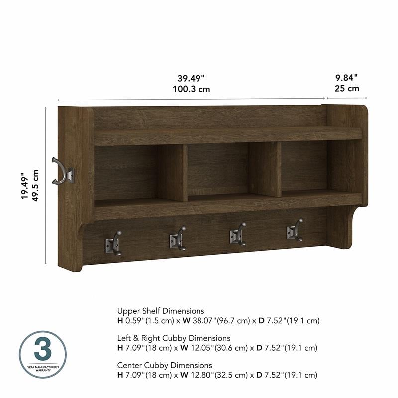Woodland 40W Wall Mounted Coat Rack in Ash Brown - Engineered Wood