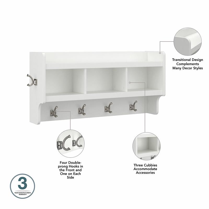 Woodland 40W Shoe Bench with Doors and Coat Rack in White Ash - Engineered Wood