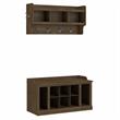 Woodland 40W Shoe Bench w/ Shelves and Coat Rack in Ash Brown - Engineered Wood