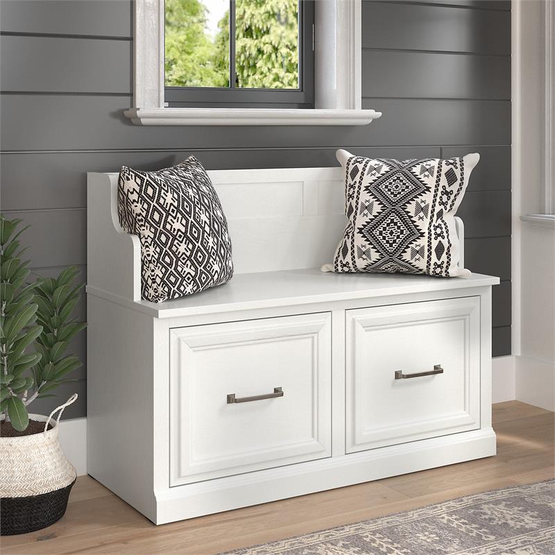 Woodland 40W Entryway Bench with Doors in White Ash - Engineered Wood