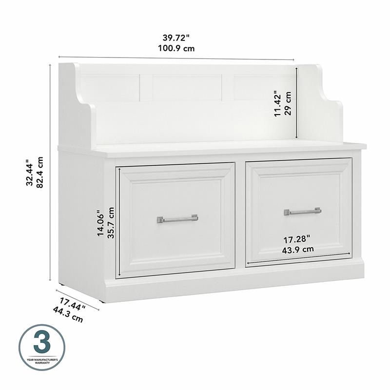Woodland 40W Entryway Bench with Doors in White Ash - Engineered Wood