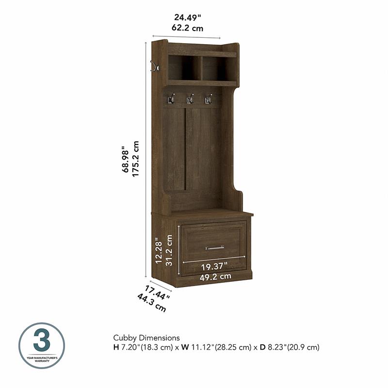 Woodland 24W Hall Tree & Shoe Bench w/ Drawer in Ash Brown - Engineered Wood