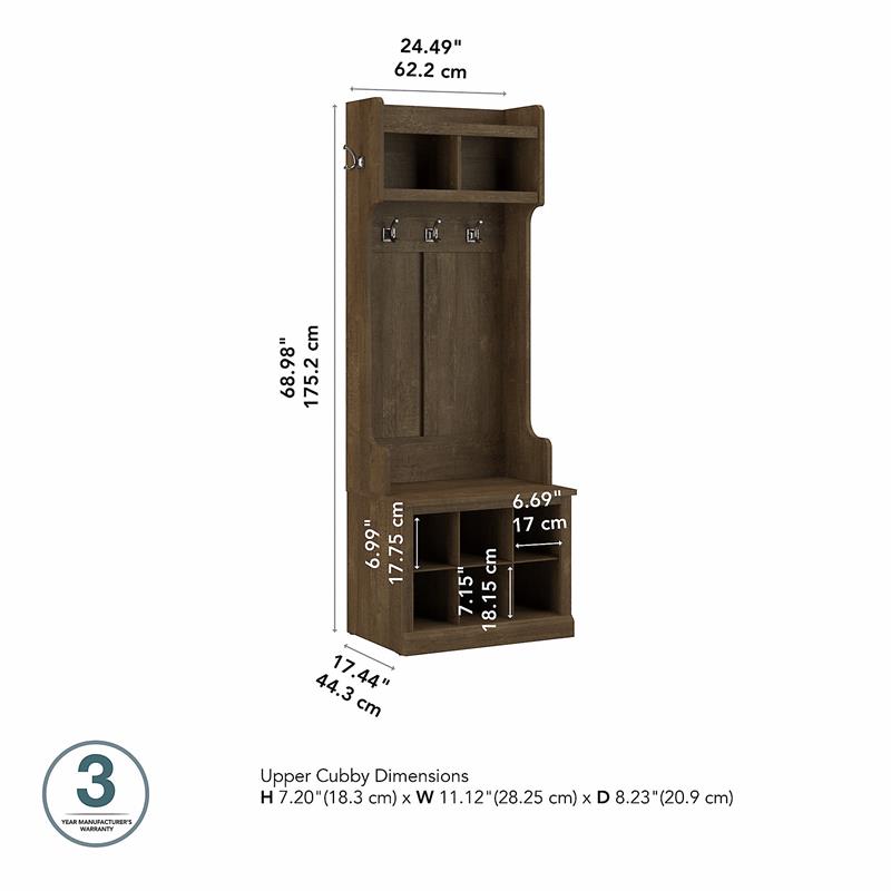 Woodland 24W Hall Tree & Shoe Bench w/ Shelves in Ash Brown - Engineered Wood