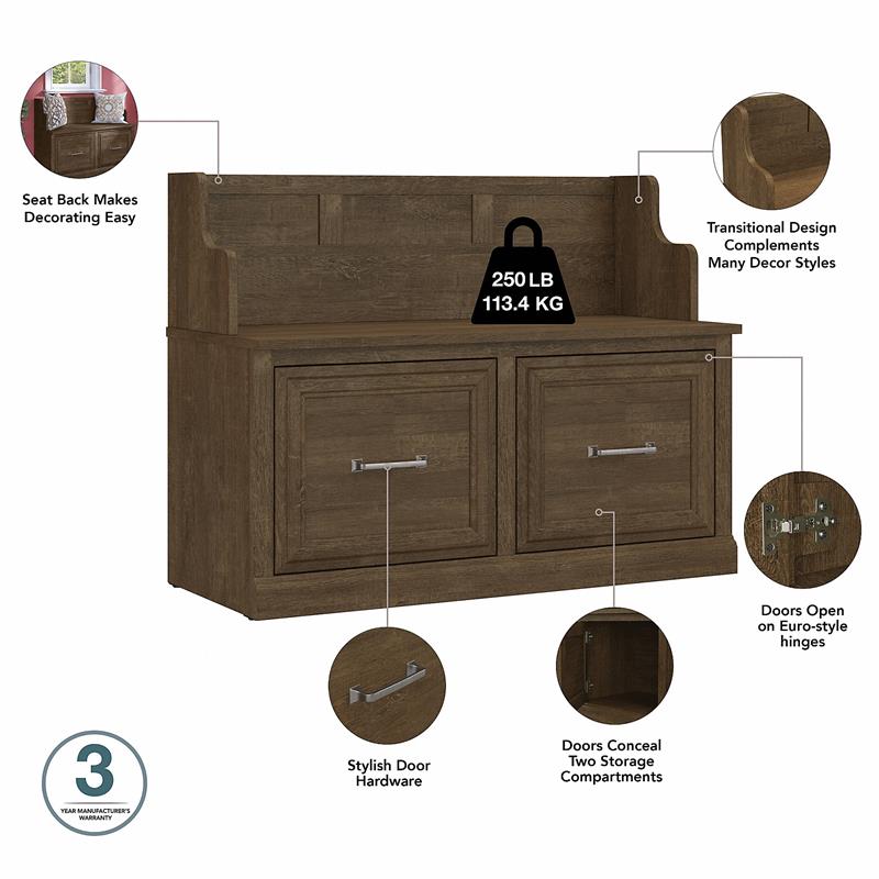 Woodland Entryway Bench with Doors and Wall Shelf in Ash Brown - Engineered Wood
