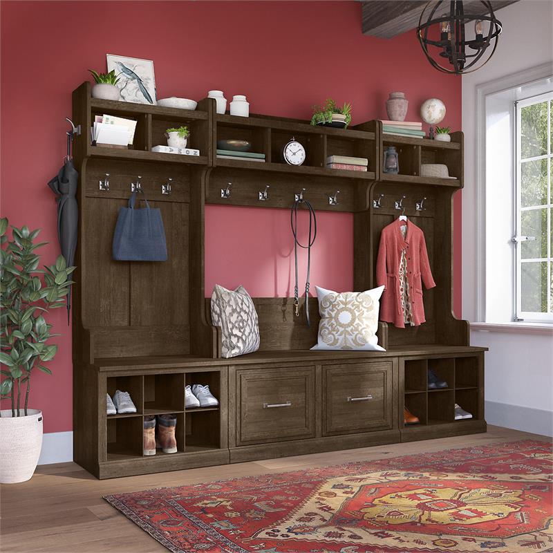 Woodland Full Entryway Storage Set with Doors in Ash Brown - Engineered Wood