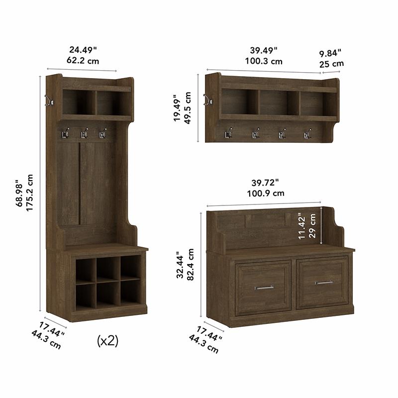 Woodland Full Entryway Storage Set with Doors in Ash Brown - Engineered Wood